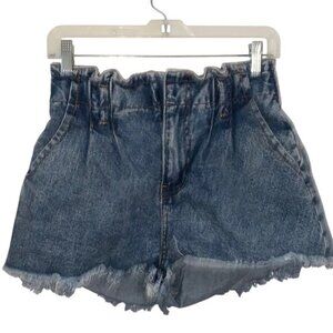 Forever 21 Womens High-Waisted Denim Shorts With Frayed Hem & Elastic Waist M